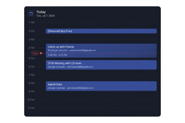 Calendar events shown alongside Murmur planning information